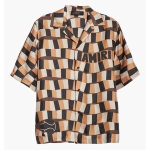 AMIRI Men’s Snake Checkerboard Silk Camp Shirt Size Italian 48 Retail $995